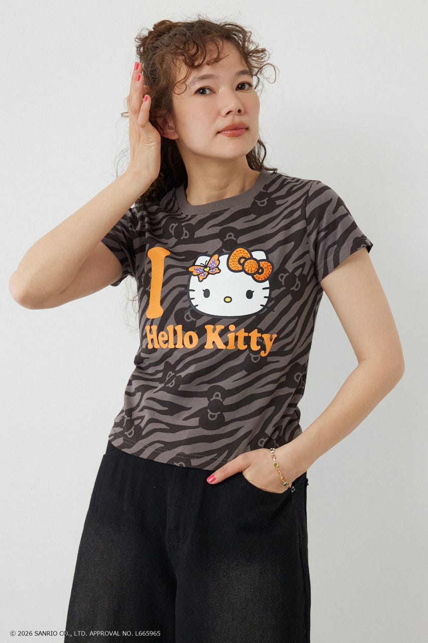 (HELLO KITTY) Face Tシャツ 柄GRY S