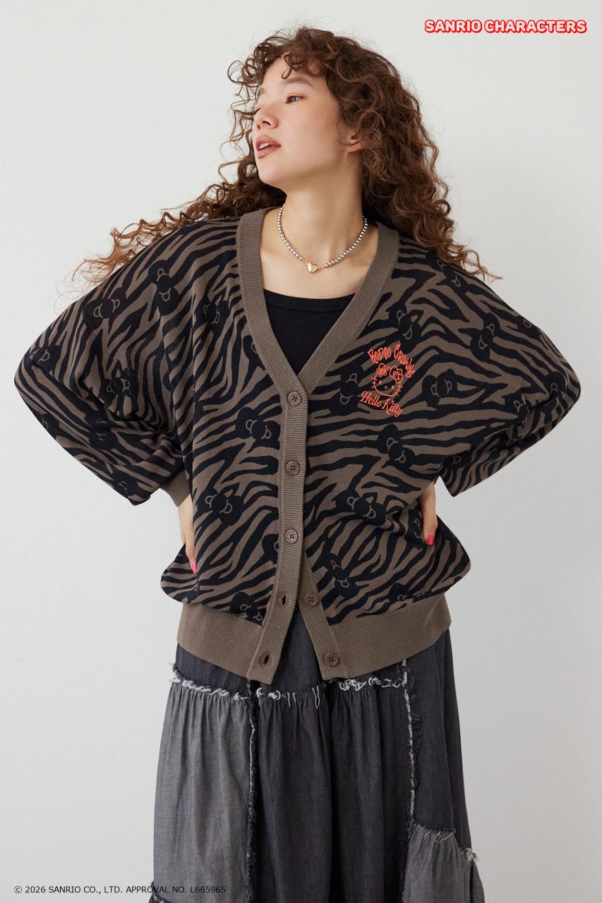 (HELLO KITTY)パターンカーディガン 柄BLK FREE