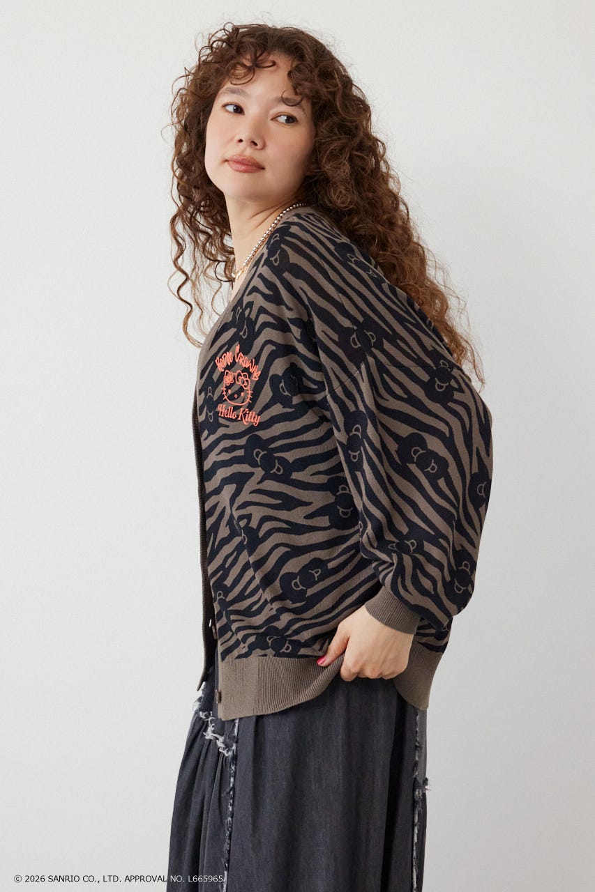 (HELLO KITTY)パターンカーディガン 柄BLK FREE