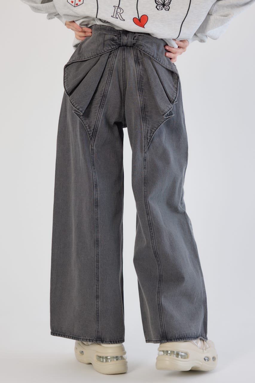 ビッグリボンデニムパンツ BLK S