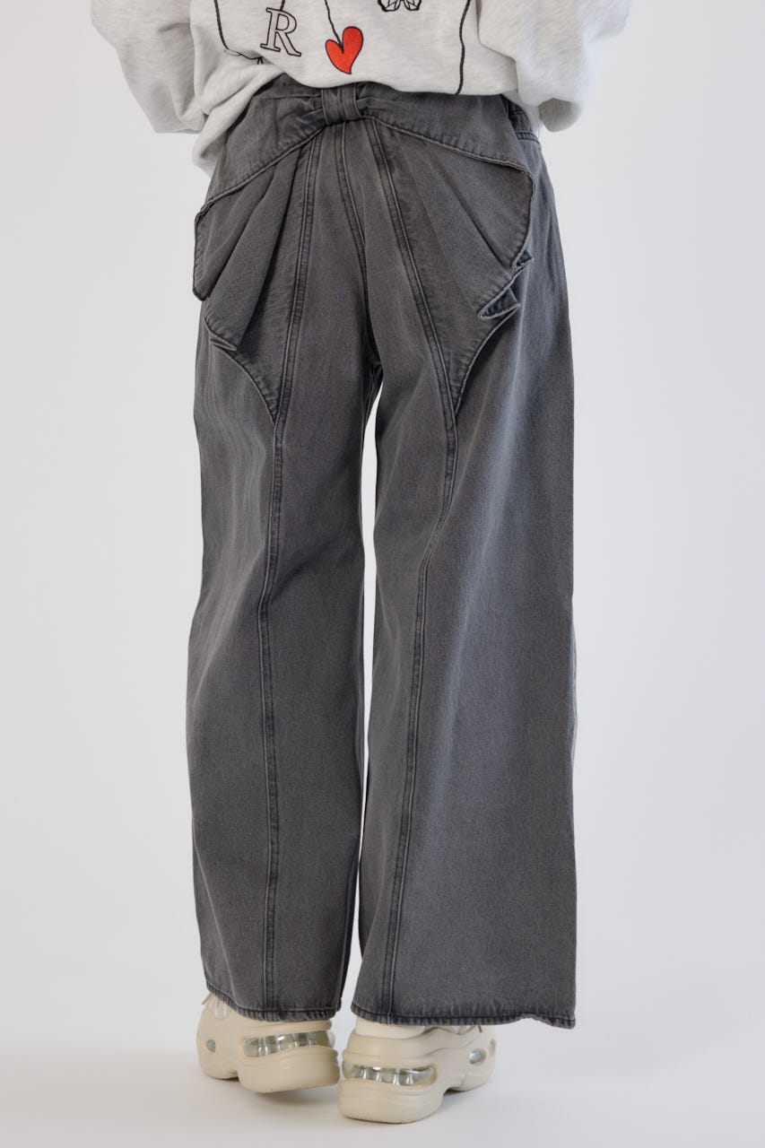 ビッグリボンデニムパンツ BLK S