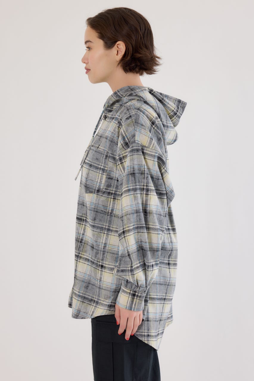 ヴィンテージチェックフードシャツ 柄BLK FREE