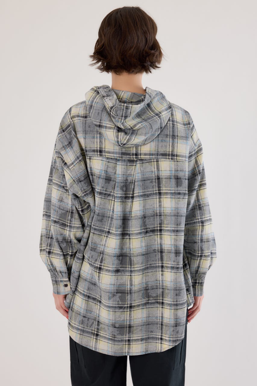 ヴィンテージチェックフードシャツ 柄BLK FREE