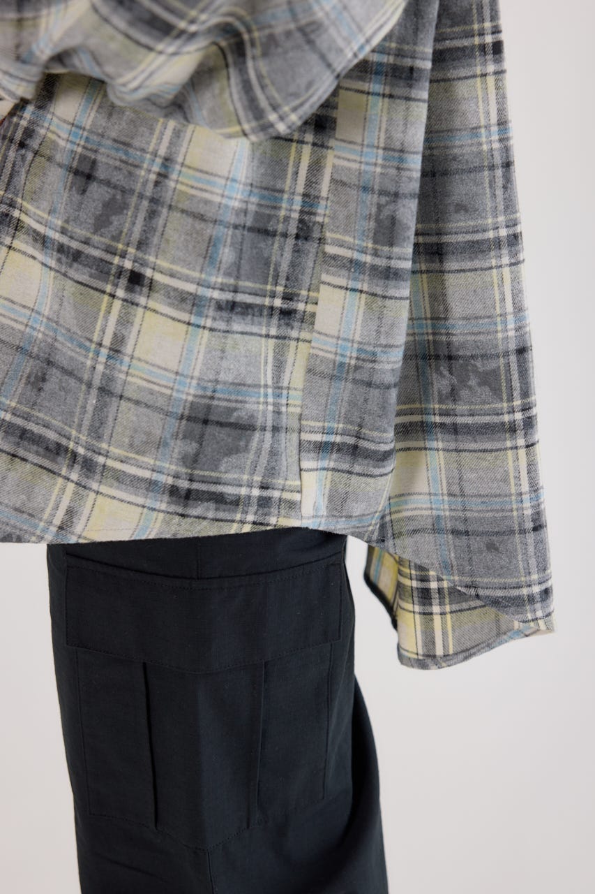 ヴィンテージチェックフードシャツ 柄BLK FREE