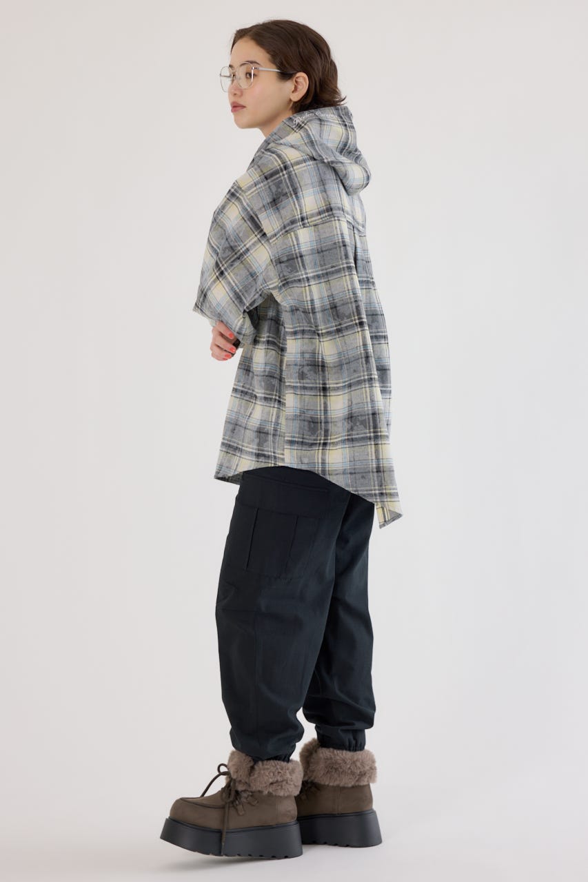 ヴィンテージチェックフードシャツ 柄BLK FREE