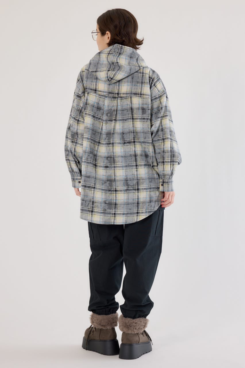 ヴィンテージチェックフードシャツ 柄BLK FREE