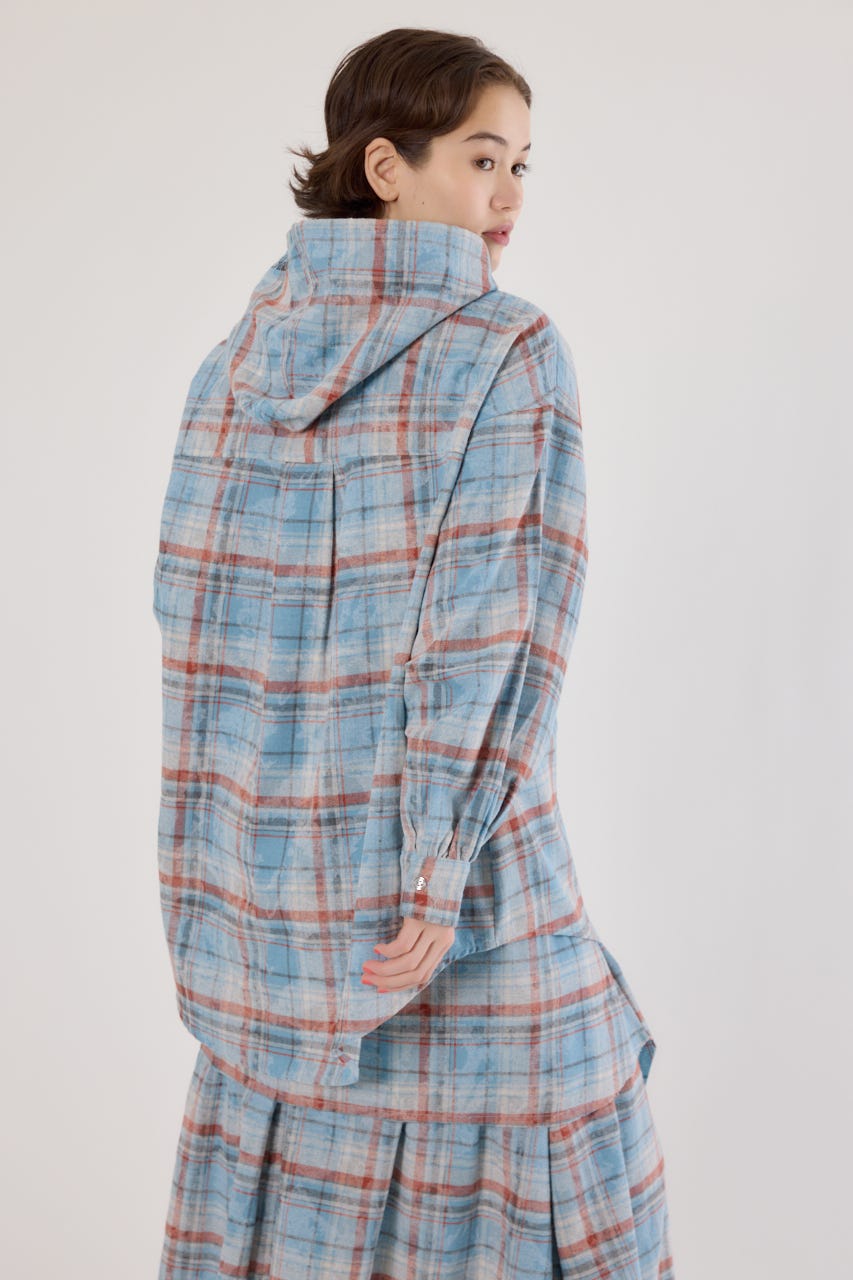 ヴィンテージチェックフードシャツ 柄BLU FREE