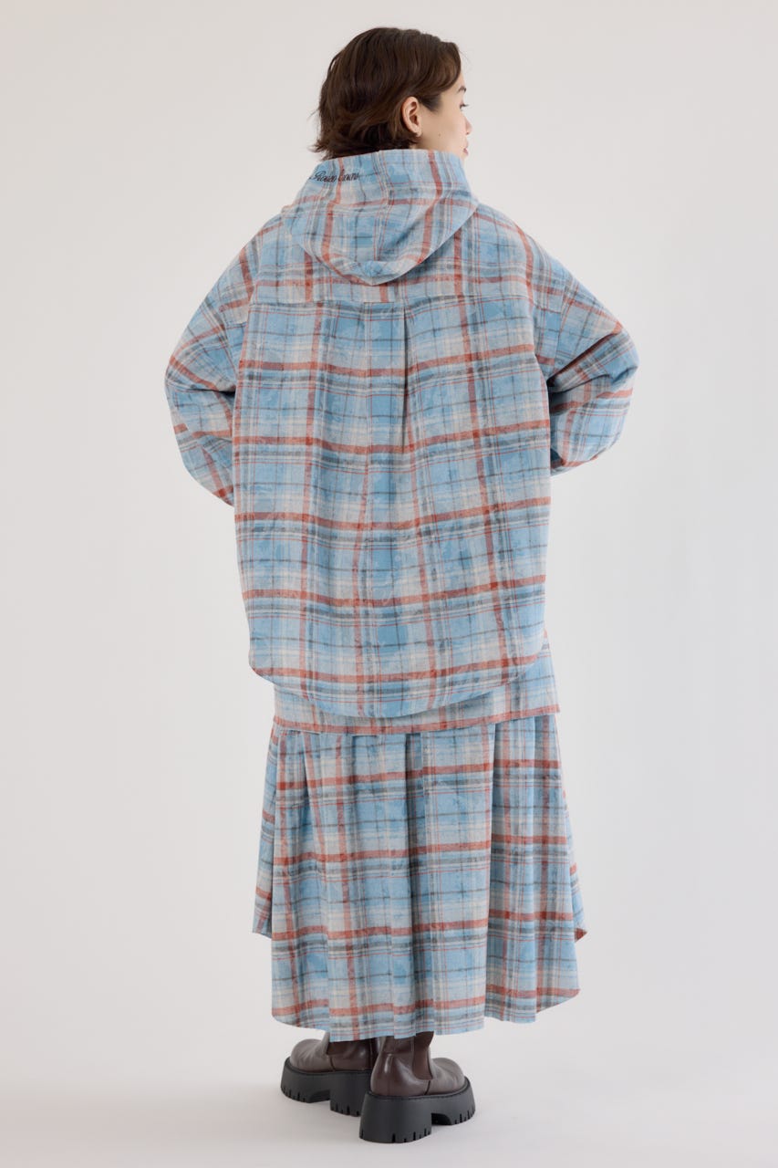 ヴィンテージチェックフードシャツ 柄BLU FREE