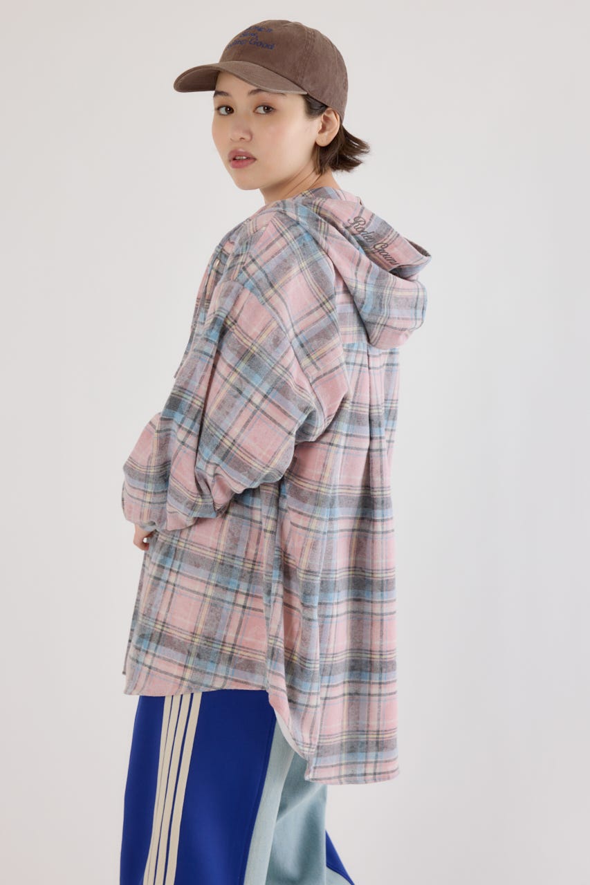 ヴィンテージチェックフードシャツ 柄PNK FREE