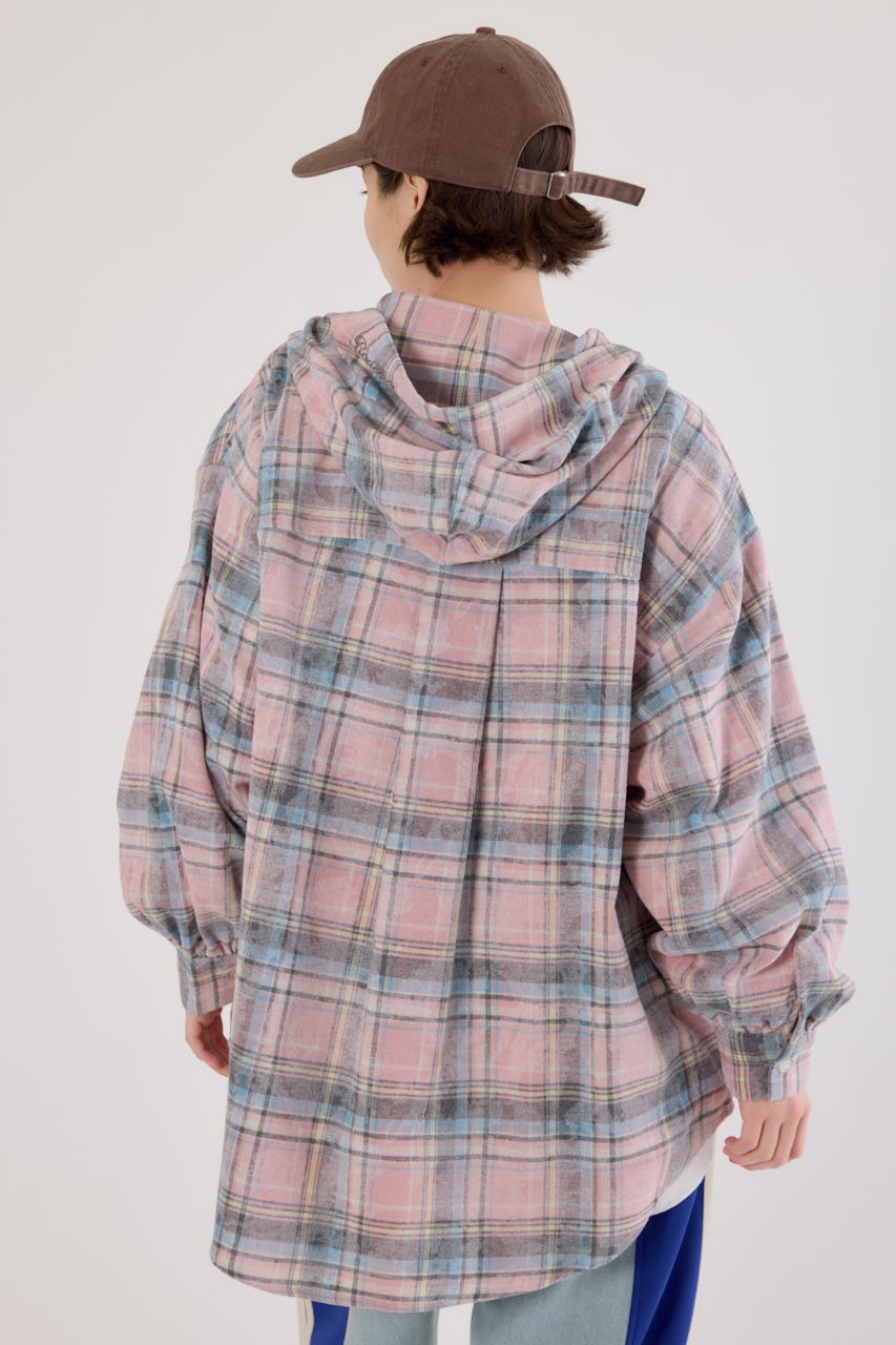 ヴィンテージチェックフードシャツ 柄PNK FREE