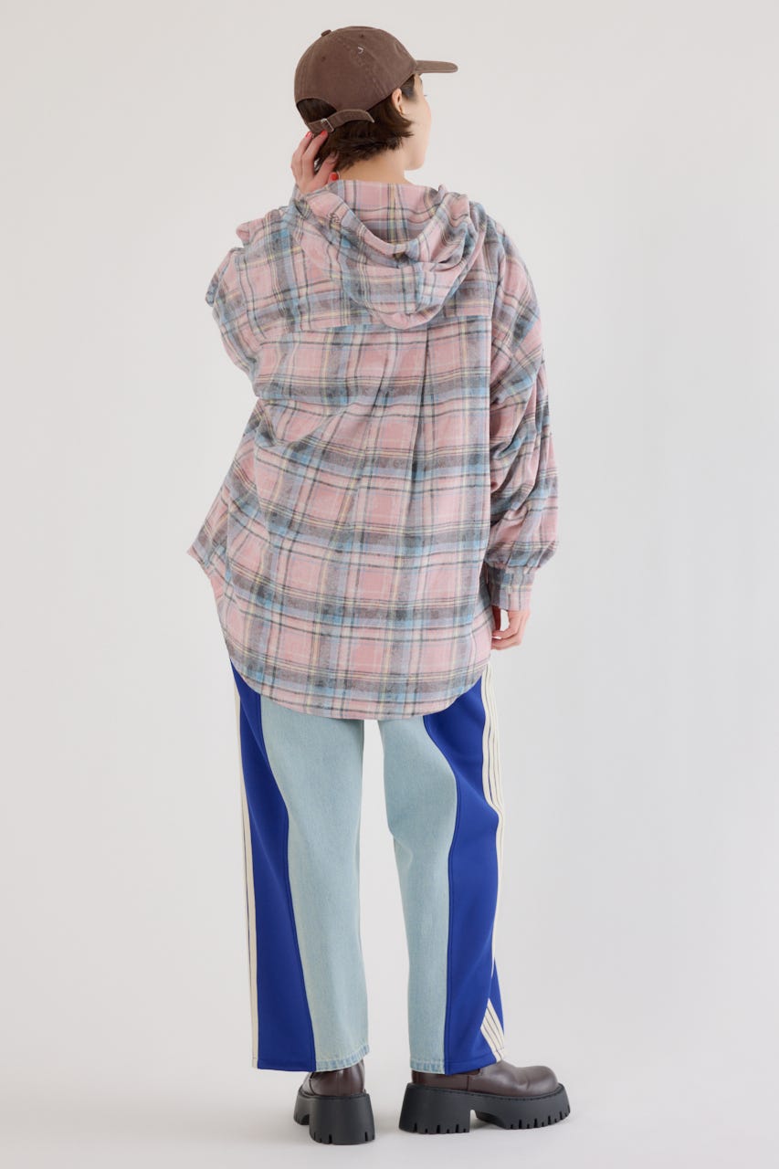 ヴィンテージチェックフードシャツ 柄PNK FREE