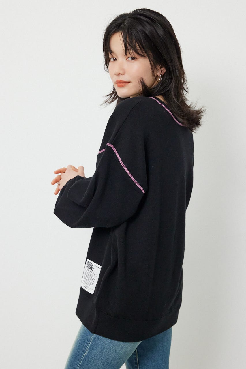 スウェットライク2wayネックニットトップス BLK FREE