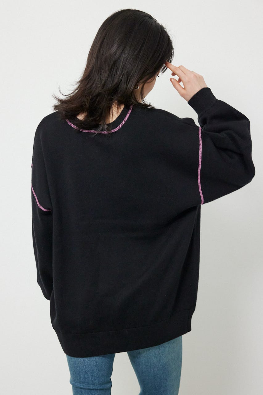 スウェットライク2wayネックニットトップス BLK FREE