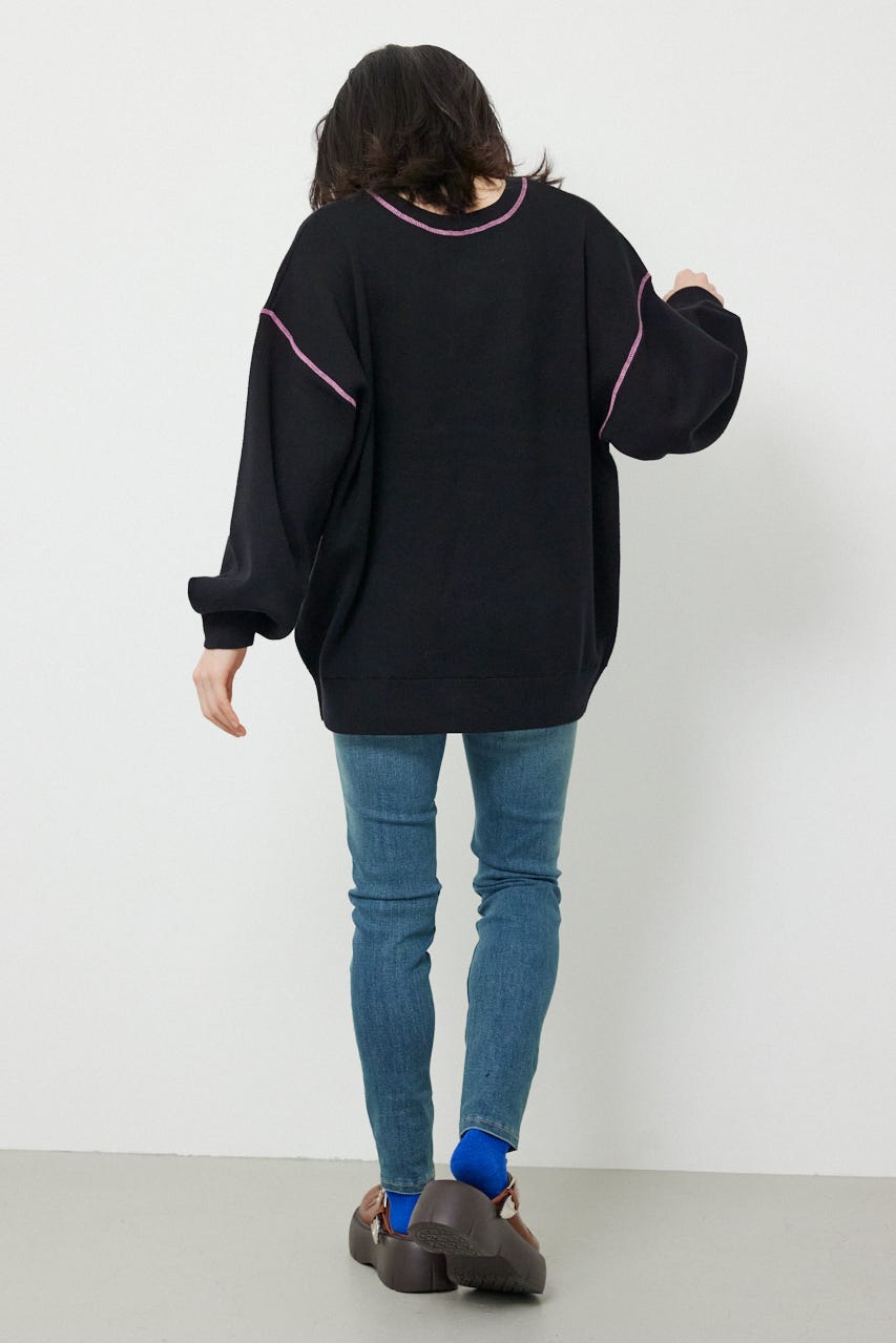 スウェットライク2wayネックニットトップス BLK FREE