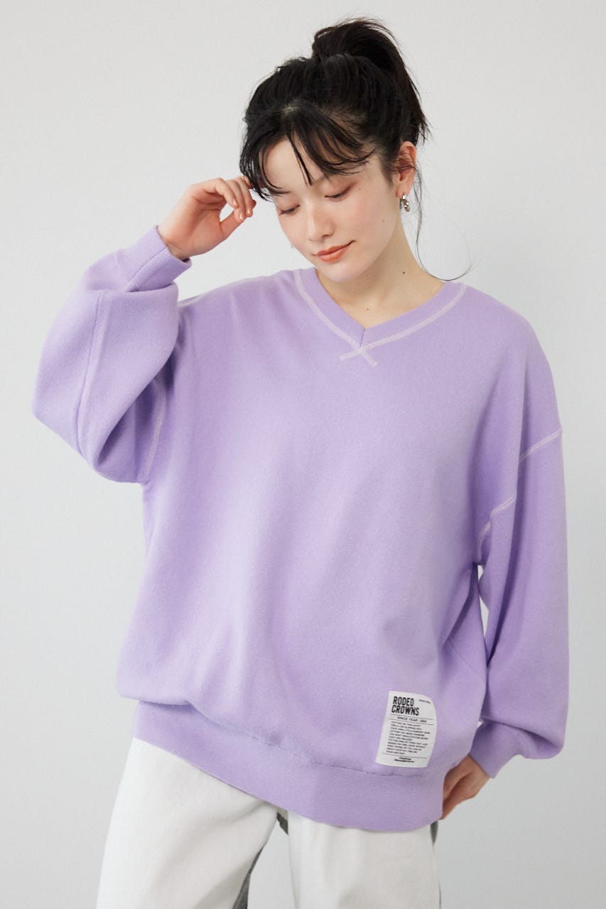 スウェットライク2wayネックニットトップス L/PUR FREE