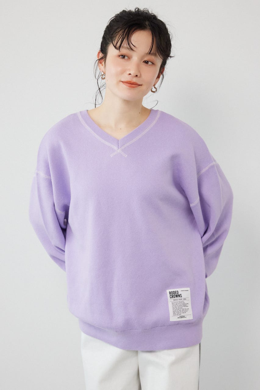 スウェットライク2wayネックニットトップス L/PUR FREE