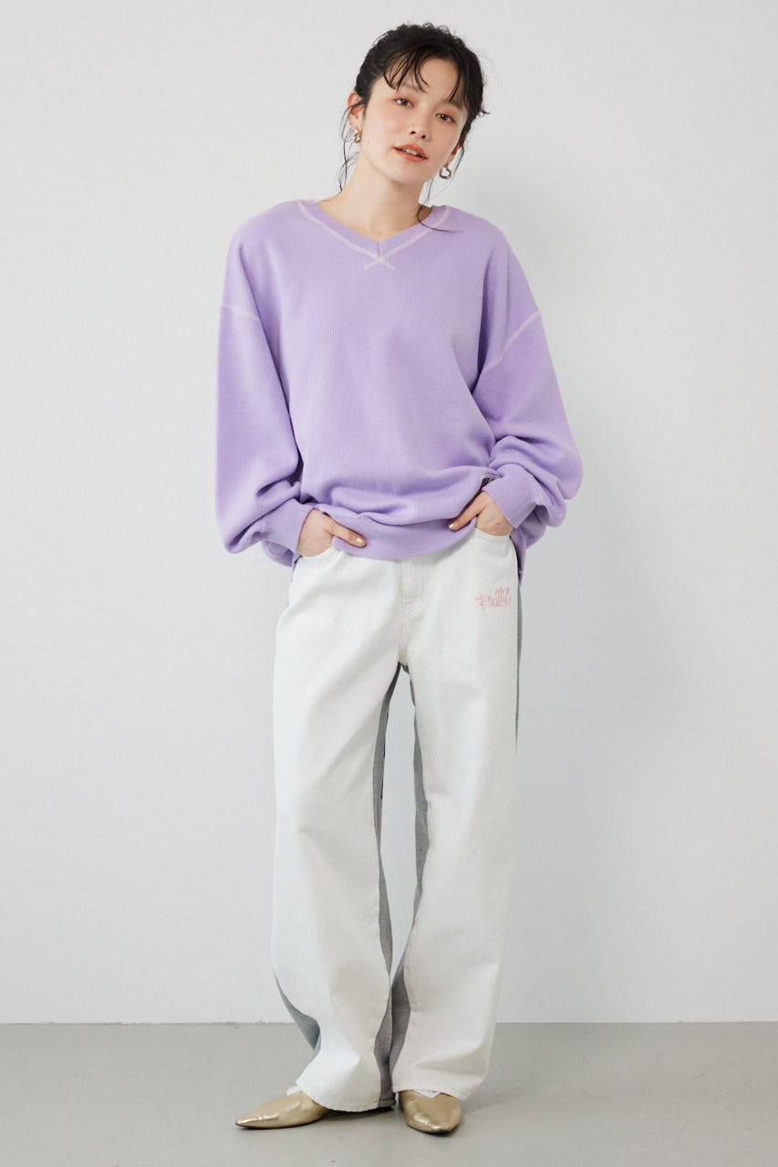 スウェットライク2wayネックニットトップス L/PUR FREE