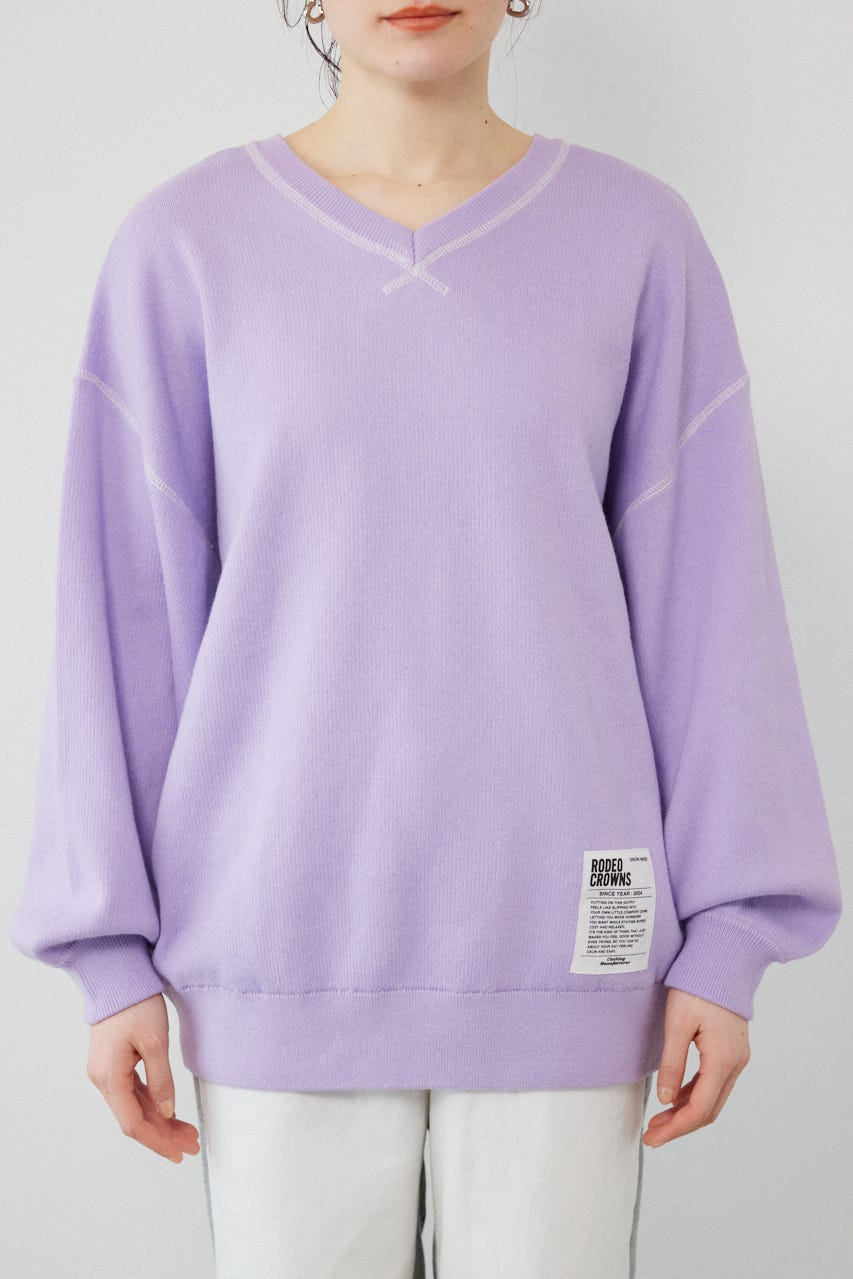 スウェットライク2wayネックニットトップス L/PUR FREE