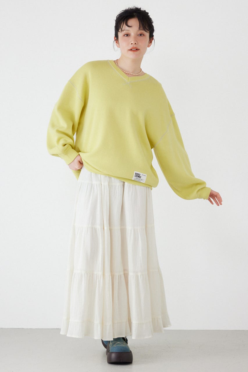 スウェットライク2wayネックニットトップス L/YEL FREE