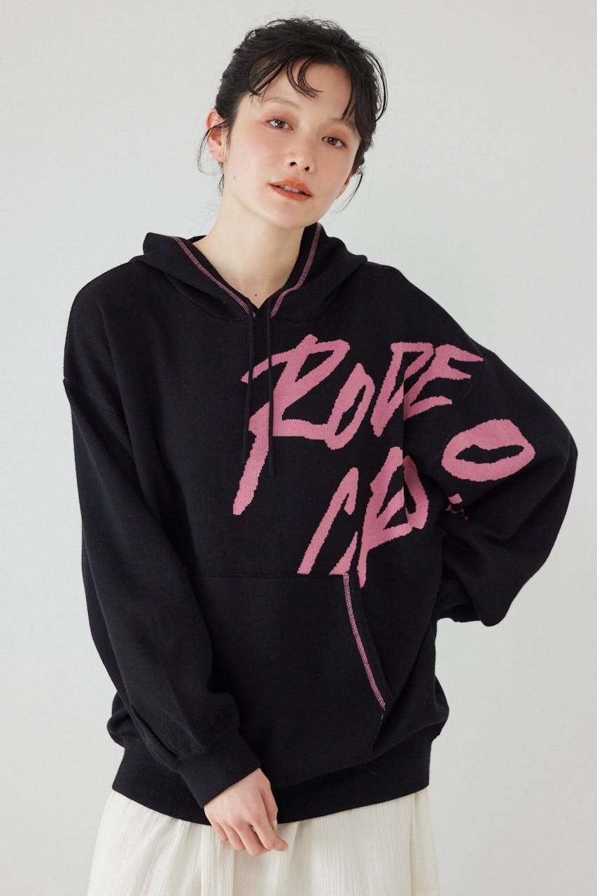 スウェットライクフロントロゴニットフーディー BLK FREE