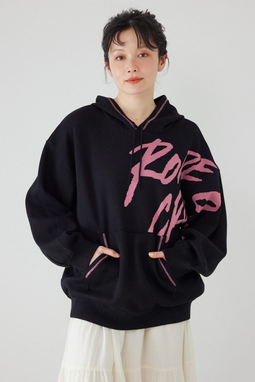 スウェットライクフロントロゴニットフーディー BLK FREE