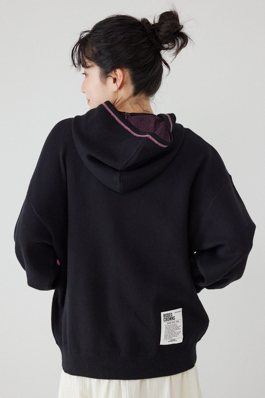 スウェットライクフロントロゴニットフーディー BLK FREE