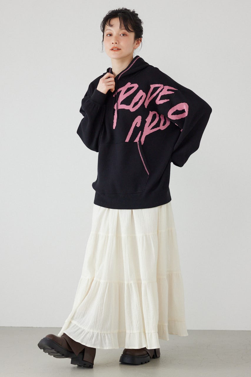 スウェットライクフロントロゴニットフーディー BLK FREE