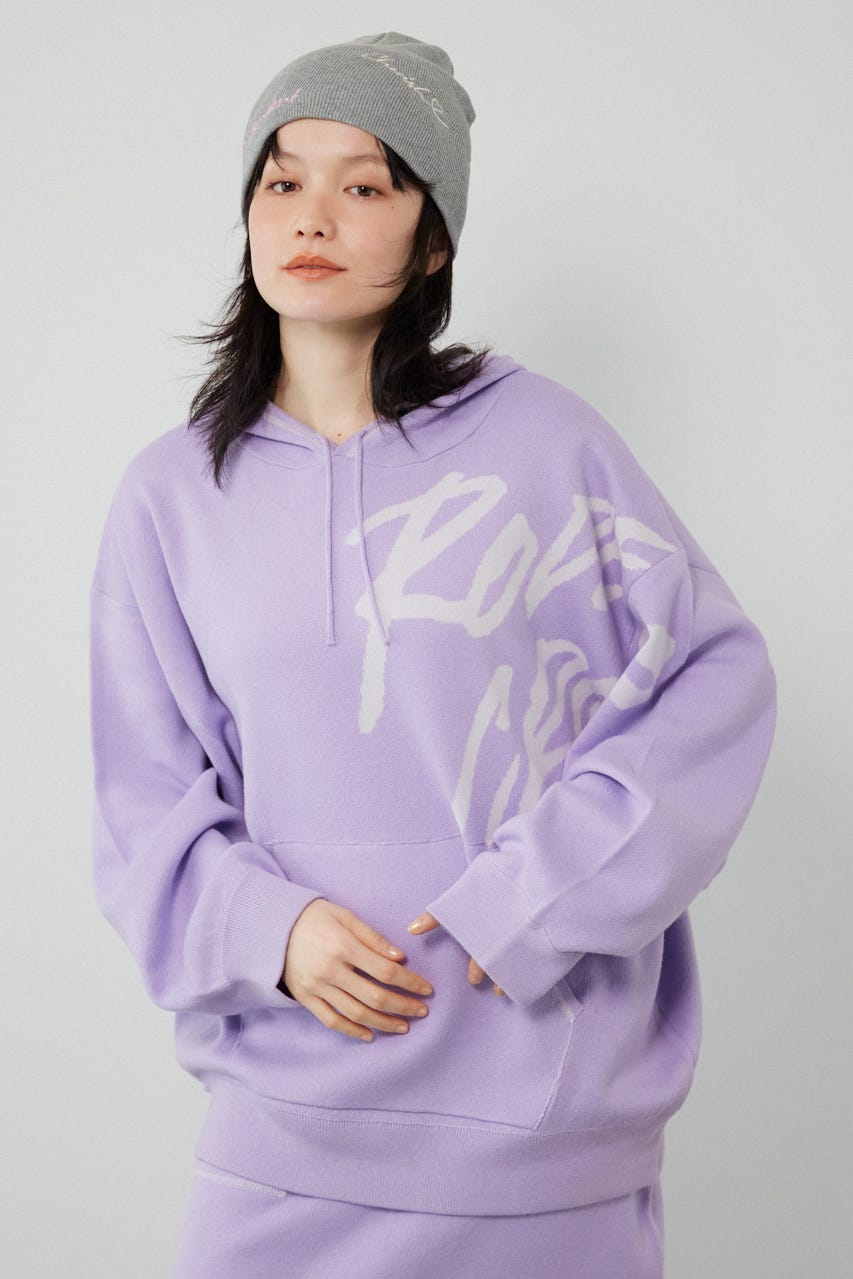 スウェットライクフロントロゴニットフーディー L/PUR FREE