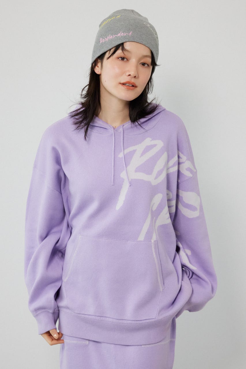 スウェットライクフロントロゴニットフーディー L/PUR FREE