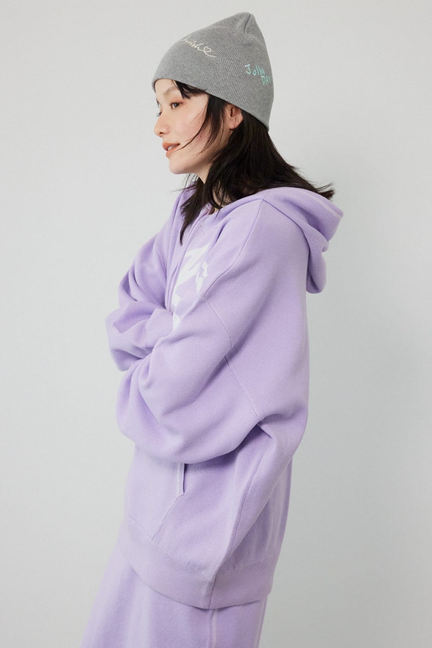 スウェットライクフロントロゴニットフーディー L/PUR FREE