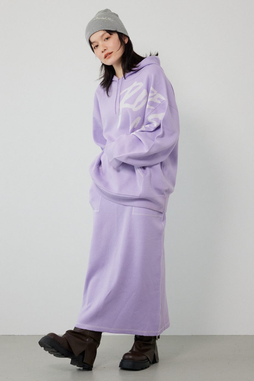スウェットライクフロントロゴニットフーディー L/PUR FREE