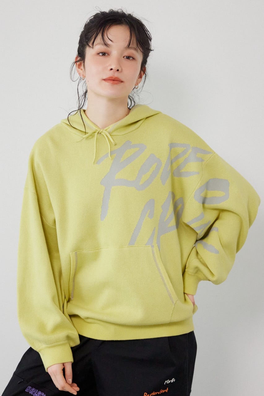 スウェットライクフロントロゴニットフーディー L/YEL FREE