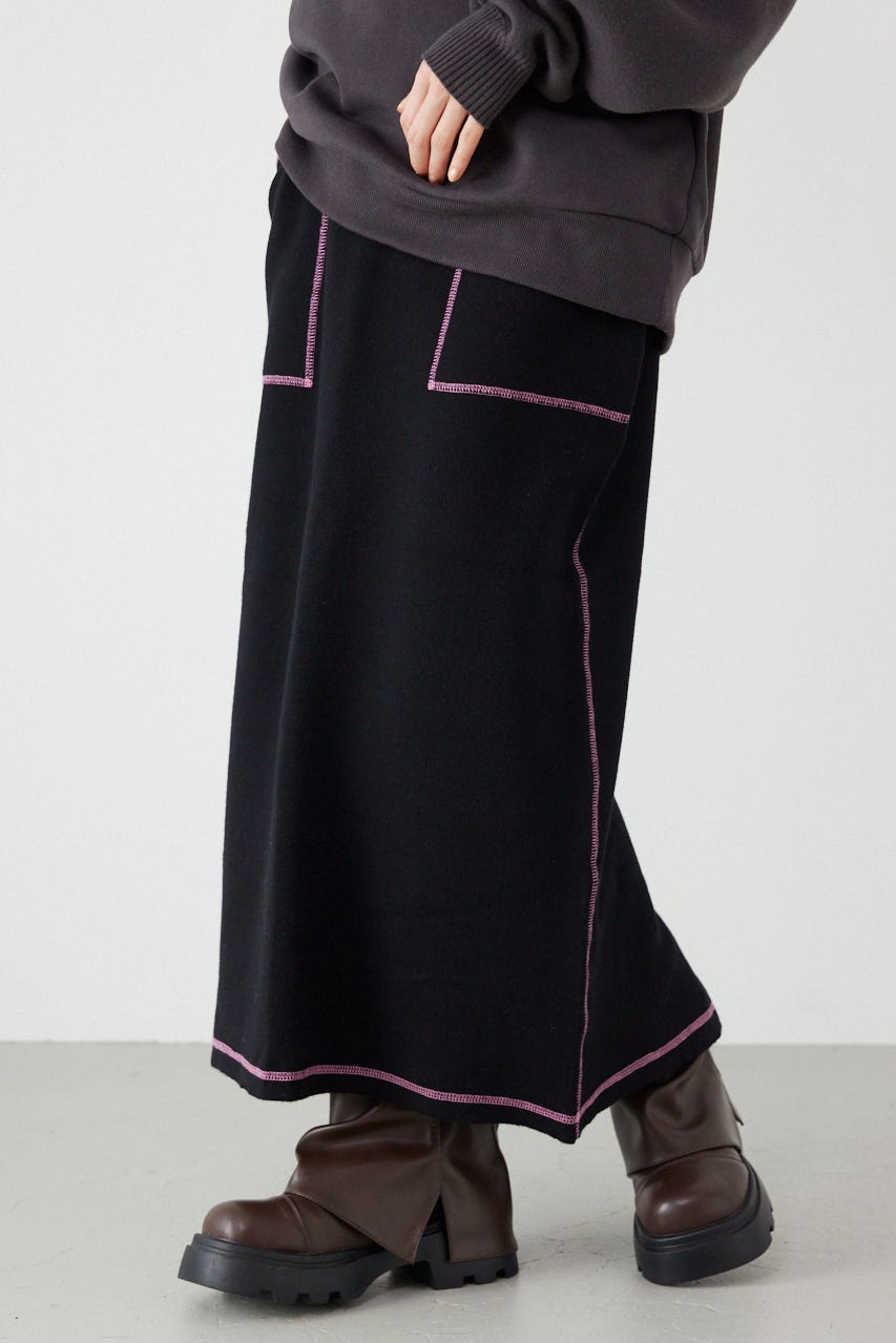 スウェットライクサイドステッチニットスカート BLK FREE