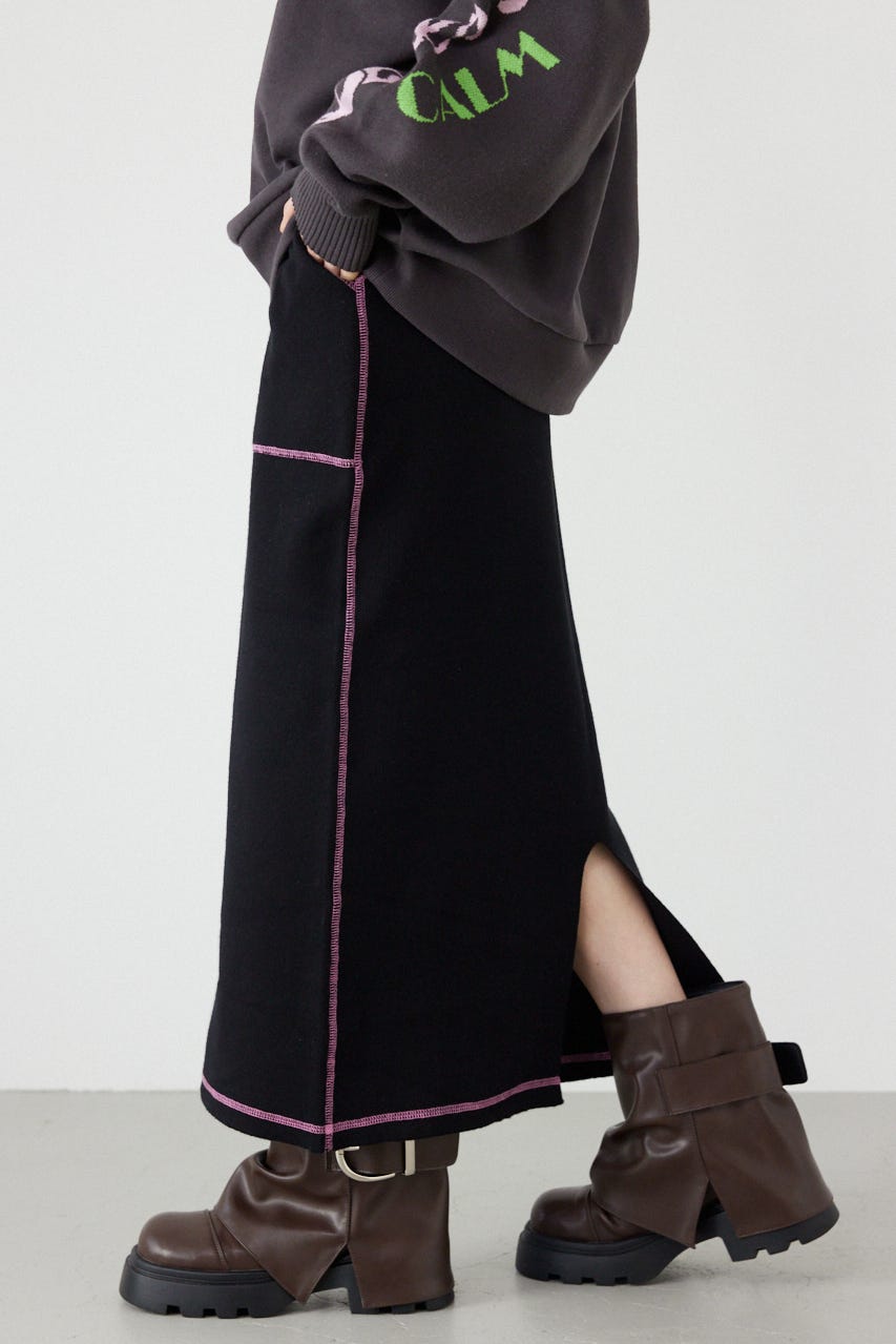 スウェットライクサイドステッチニットスカート BLK FREE