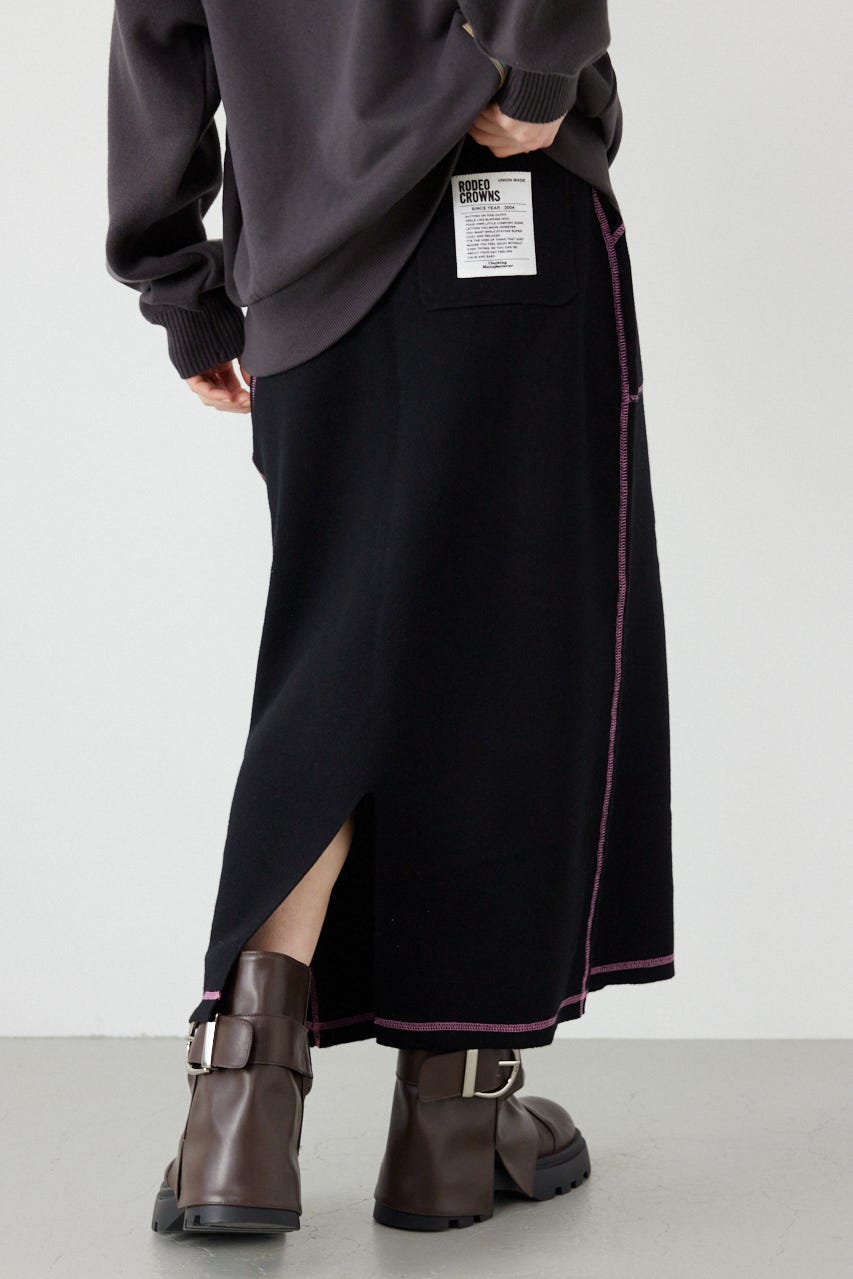 スウェットライクサイドステッチニットスカート BLK FREE
