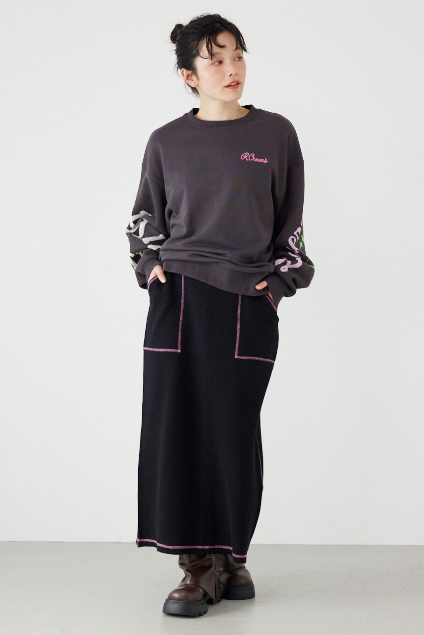 スウェットライクサイドステッチニットスカート BLK FREE