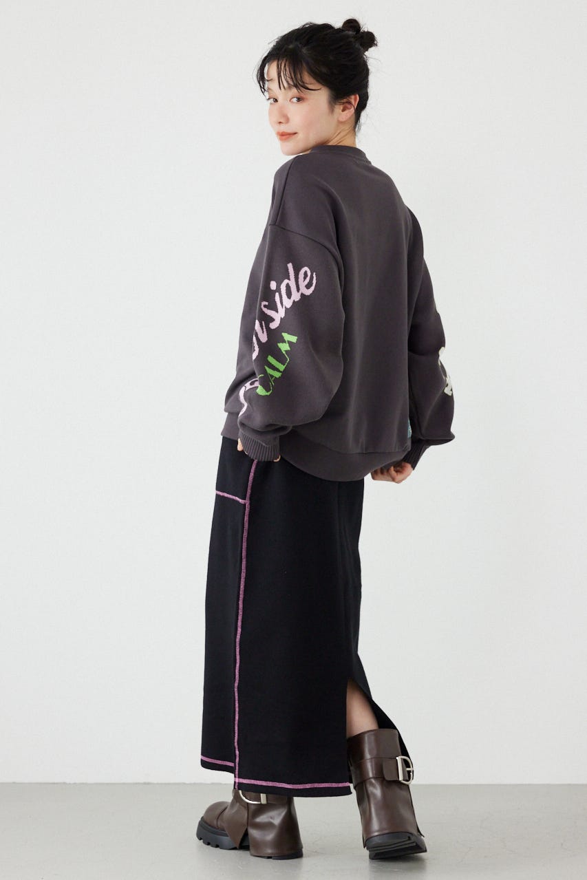 スウェットライクサイドステッチニットスカート BLK FREE