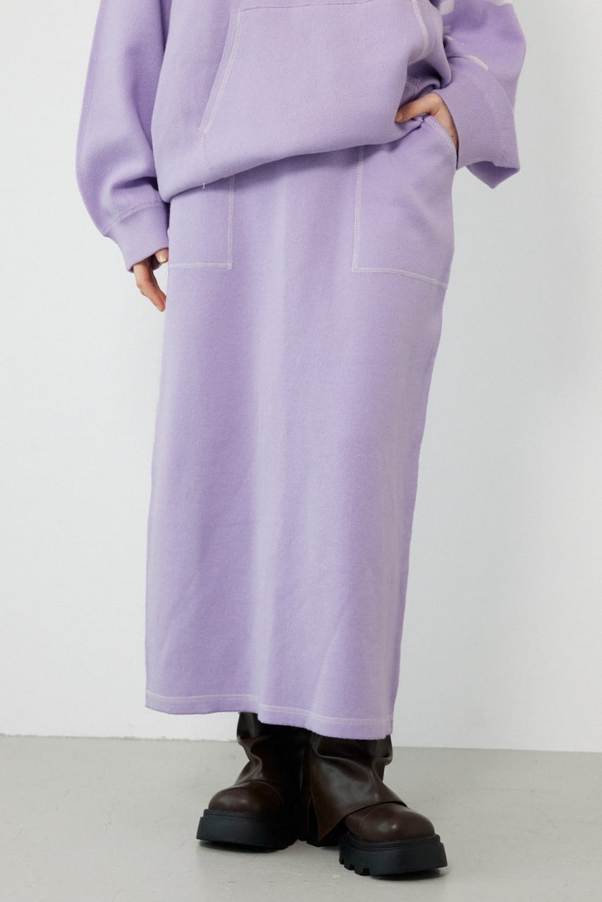 スウェットライクサイドステッチニットスカート L/PUR FREE