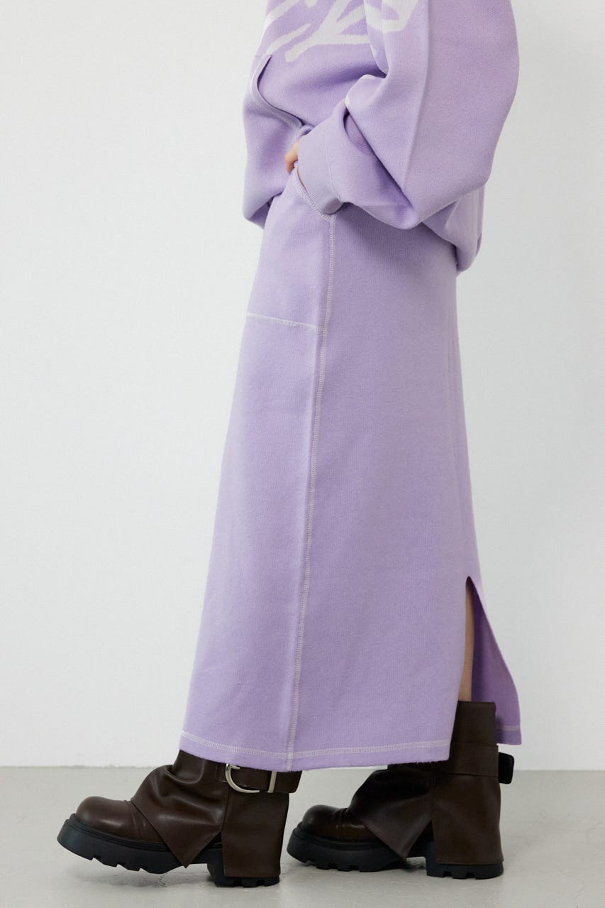 スウェットライクサイドステッチニットスカート L/PUR FREE