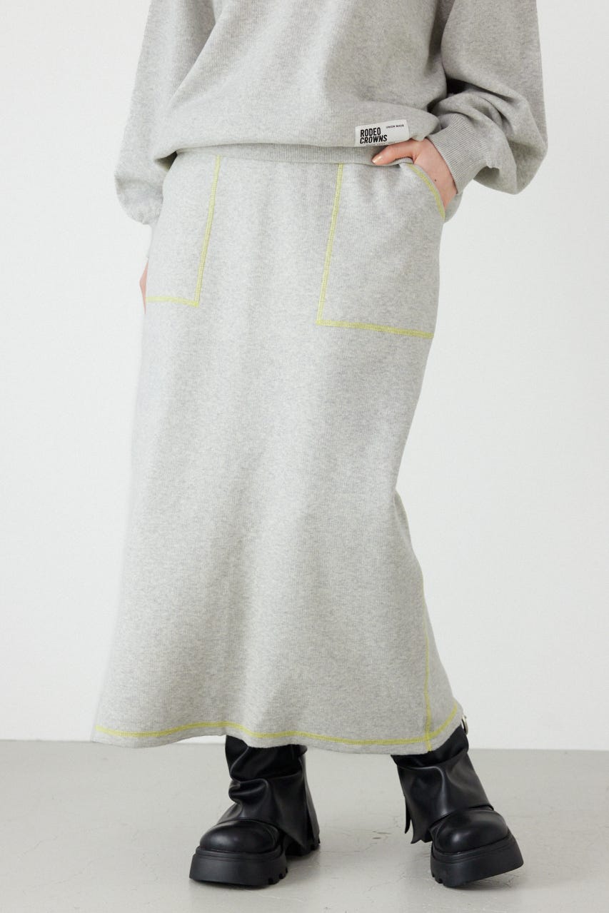 スウェットライクサイドステッチニットスカート L/T.GRY FREE