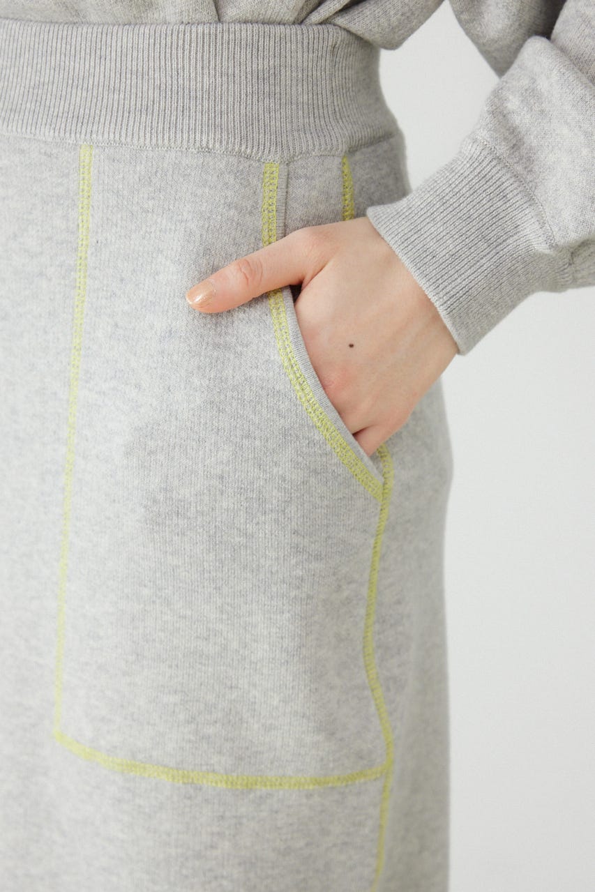 スウェットライクサイドステッチニットスカート L/T.GRY FREE