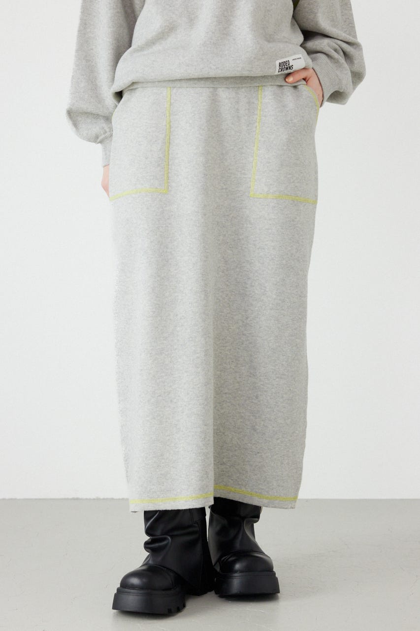 スウェットライクサイドステッチニットスカート L/T.GRY FREE