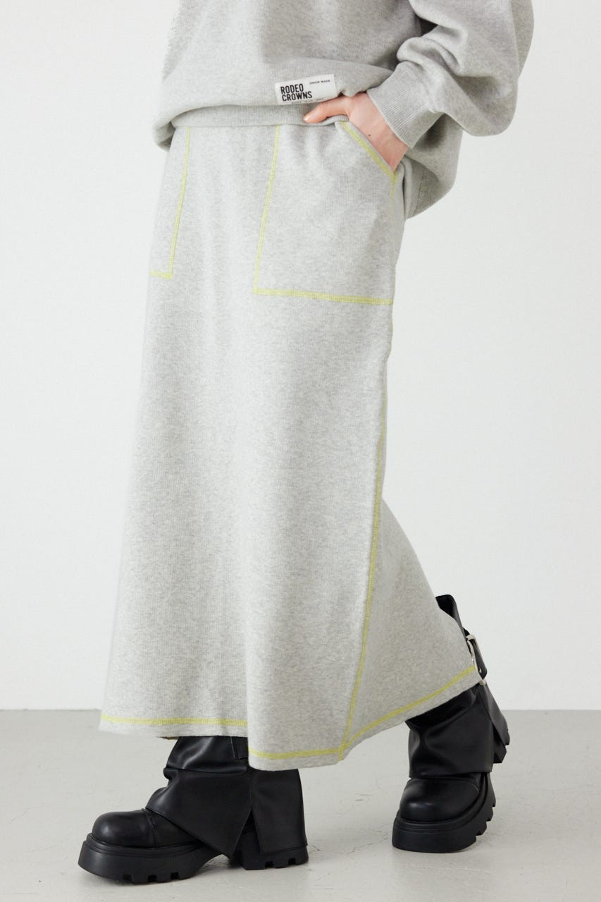 スウェットライクサイドステッチニットスカート L/T.GRY FREE