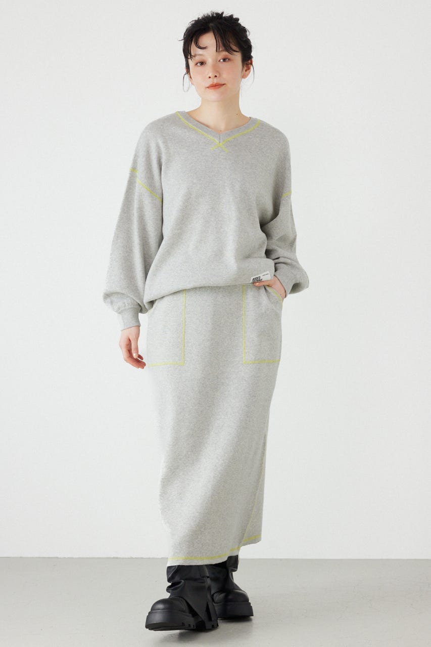 スウェットライクサイドステッチニットスカート L/T.GRY FREE