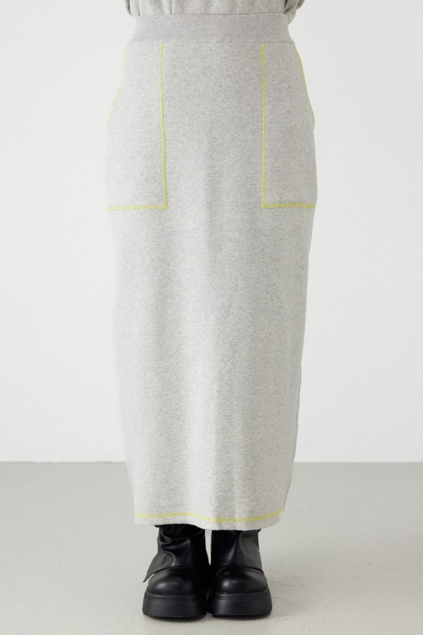 スウェットライクサイドステッチニットスカート L/T.GRY FREE