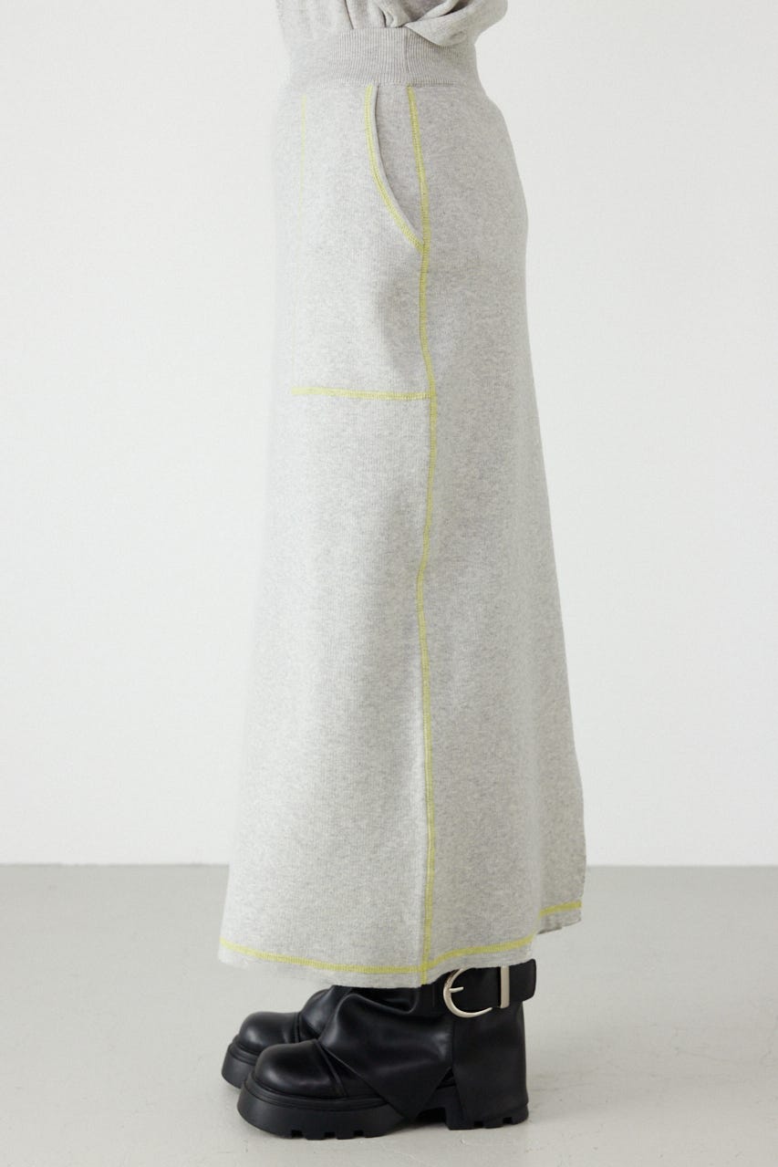 スウェットライクサイドステッチニットスカート L/T.GRY FREE