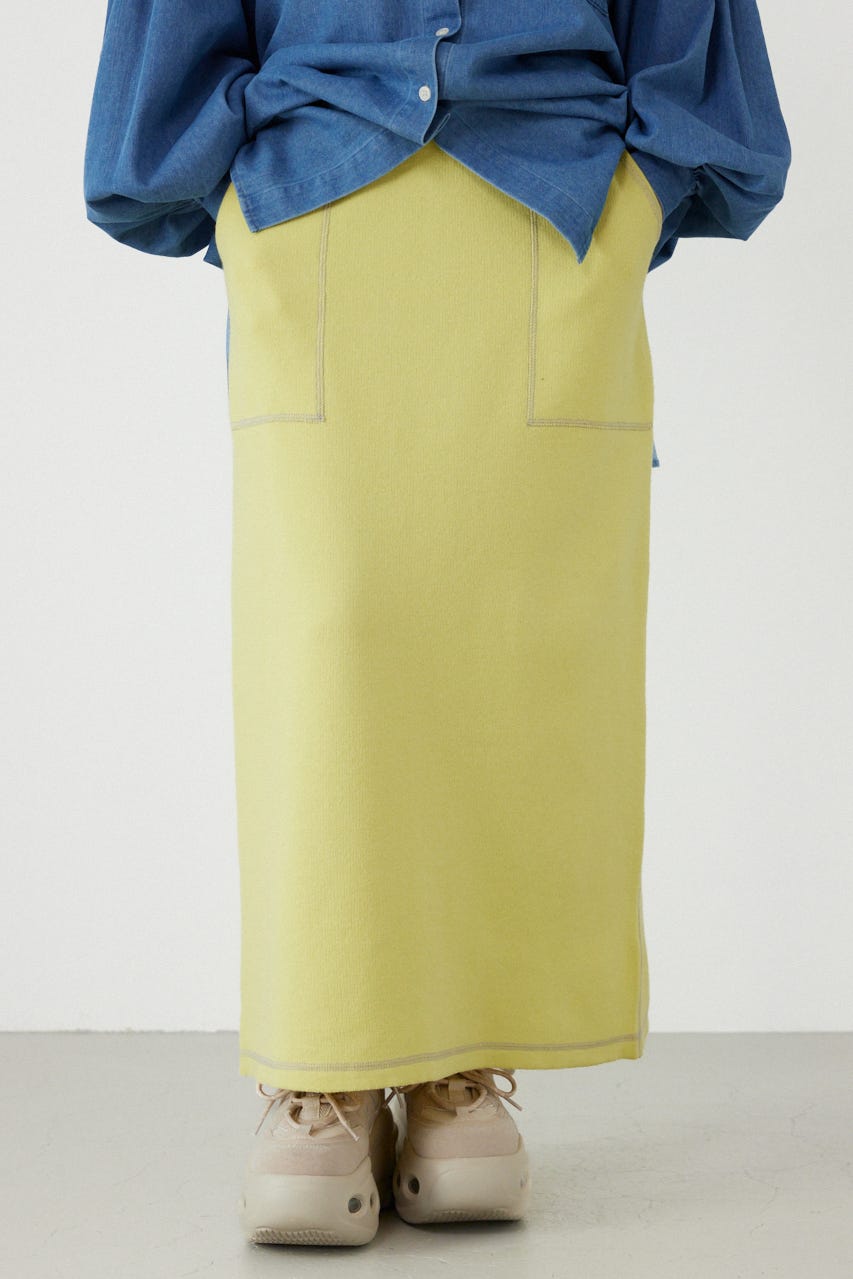 スウェットライクサイドステッチニットスカート L/YEL FREE