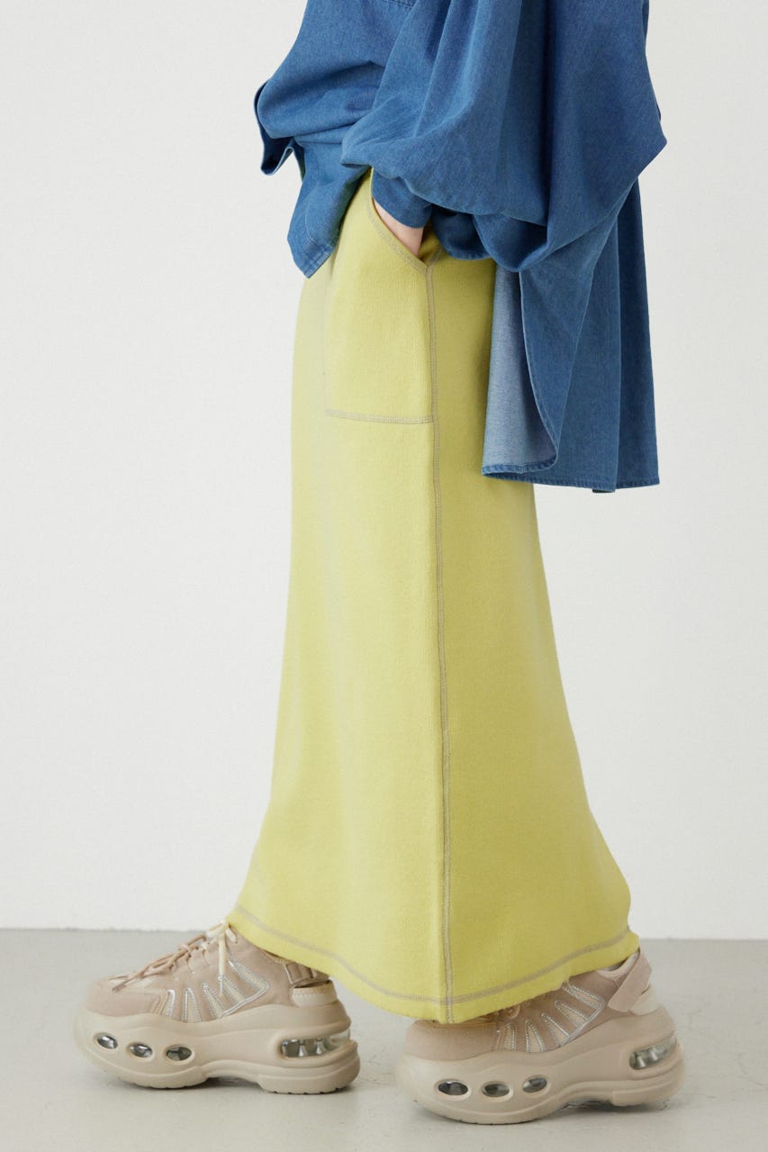 スウェットライクサイドステッチニットスカート L/YEL FREE