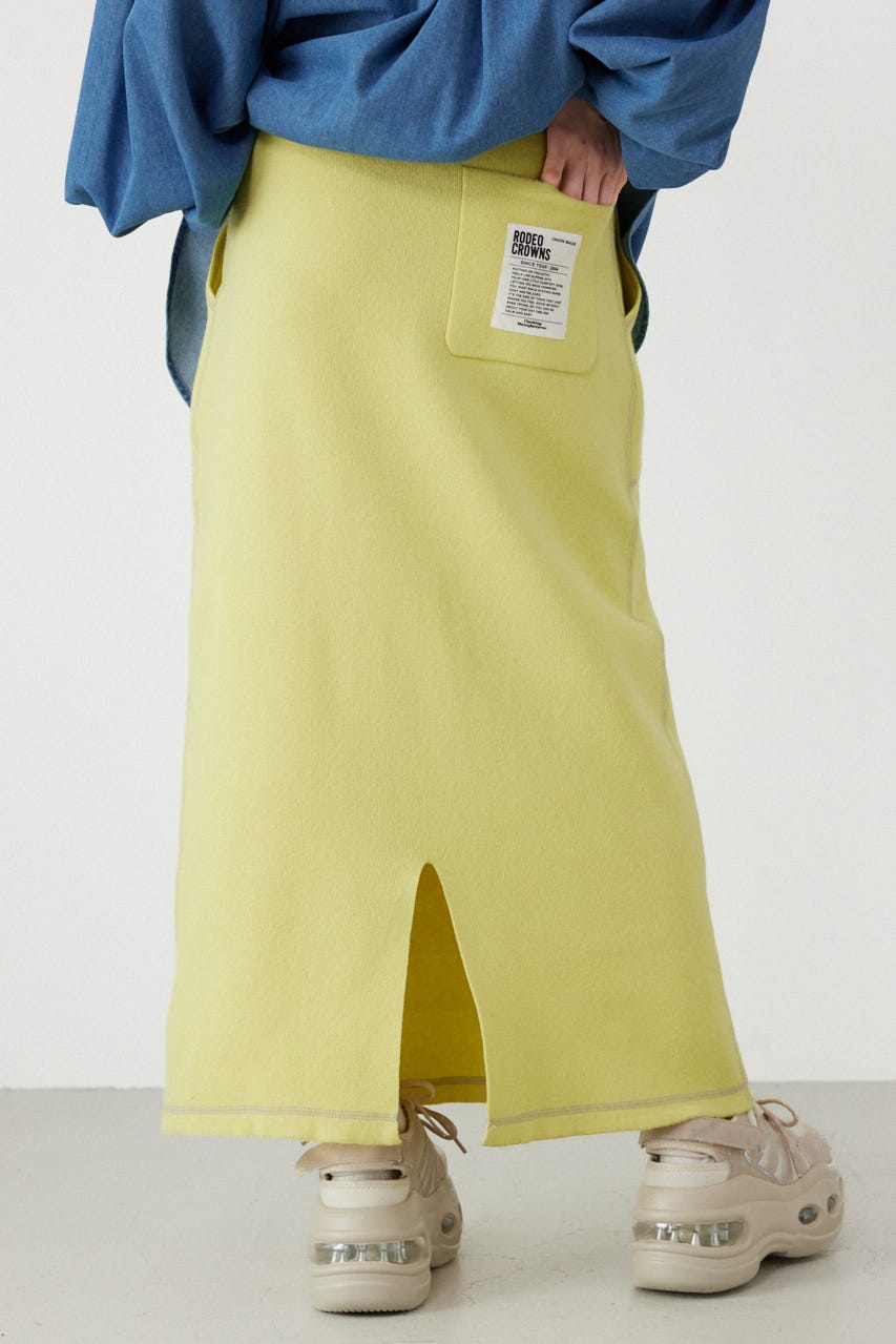 スウェットライクサイドステッチニットスカート L/YEL FREE