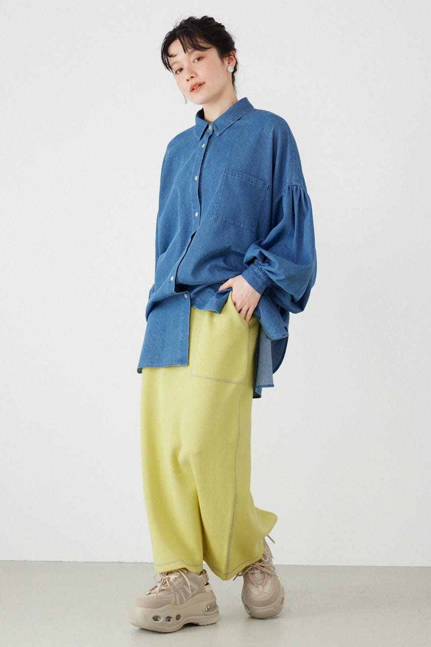 スウェットライクサイドステッチニットスカート L/YEL FREE